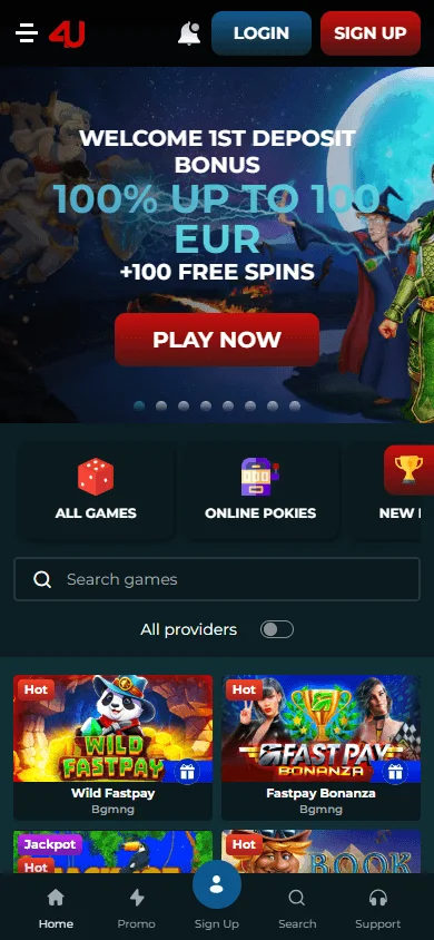 Casino4u mobile browser experience on an Android or iPhone device